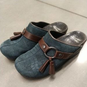 Retired Dansko Leather MULES: Blue W/ Brown Tassel: Women’s US 6.5 EU 37